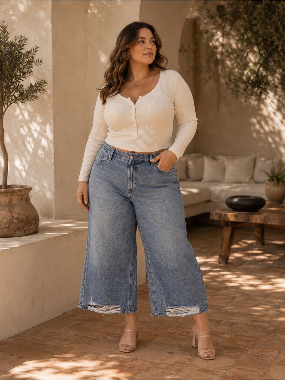 Sincerely Jules Women's Baggy Wide Leg Cropped Jeans Size 11 | 20" Inseam |
